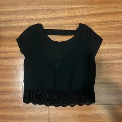 Black Open Back Blouse With Lacy Detailing