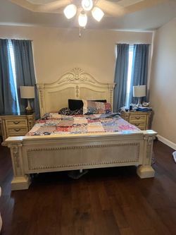 Bed frame with closet and nightstands set