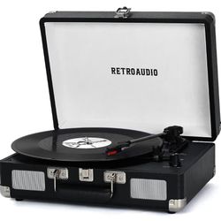 Vinyl Record Player 3-Speed Bluetooth Portable Suitcase Belt-Driven Record Player with 2 Built-in Stereo Speakers Vinyl Vintage Turntable Phonograph R