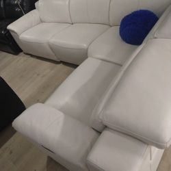 SECTIONAL GENUINE LEATHER RECLINER ELECTRIC WHITE COLOR... DELIVERY SERVICE AVAILABLE 💥✅🚚