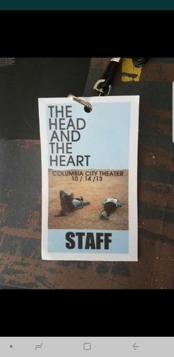 Very Early 'The Head and The Heart' Staff Pass