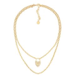 Dior heart Lock Necklace Rhinestone Gold Stamped 
