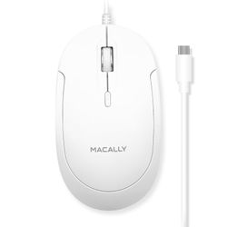 Open-Box New Macally Wired USB-C Slim Quiet All White Computer Mouse for MacPC Retail $19.00