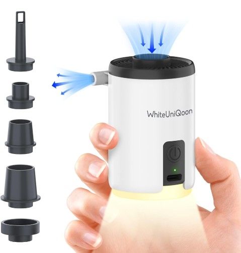 Air Pump for Inflatables, Mini Air Pump with 1600 mAh Battery & Camping Light USB Rechargeable to Quickly Inflate Deflate for Pool Floats, Air Mattres