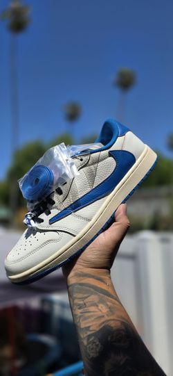 Fragment Design x Travis Scott x Air Jordan 1 Retro Low OG SP 'Sail Military Blue'