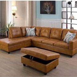 BRAND NEW 3 PIECES SECTIONAL COUCH WITH STORAGE OTTOMAN 
