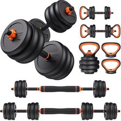 FEIERDUN Adjustable Dumbbells, 20/30/40/50/70/90lbs Free Weight Set with Connector, 4 in1 Dumbbells Set Used as Barbell, Kettlebells, Push up Stand, F