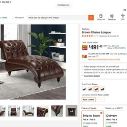Used Like New Brown Faux Leather Tufted Chaise Lounge Chair
