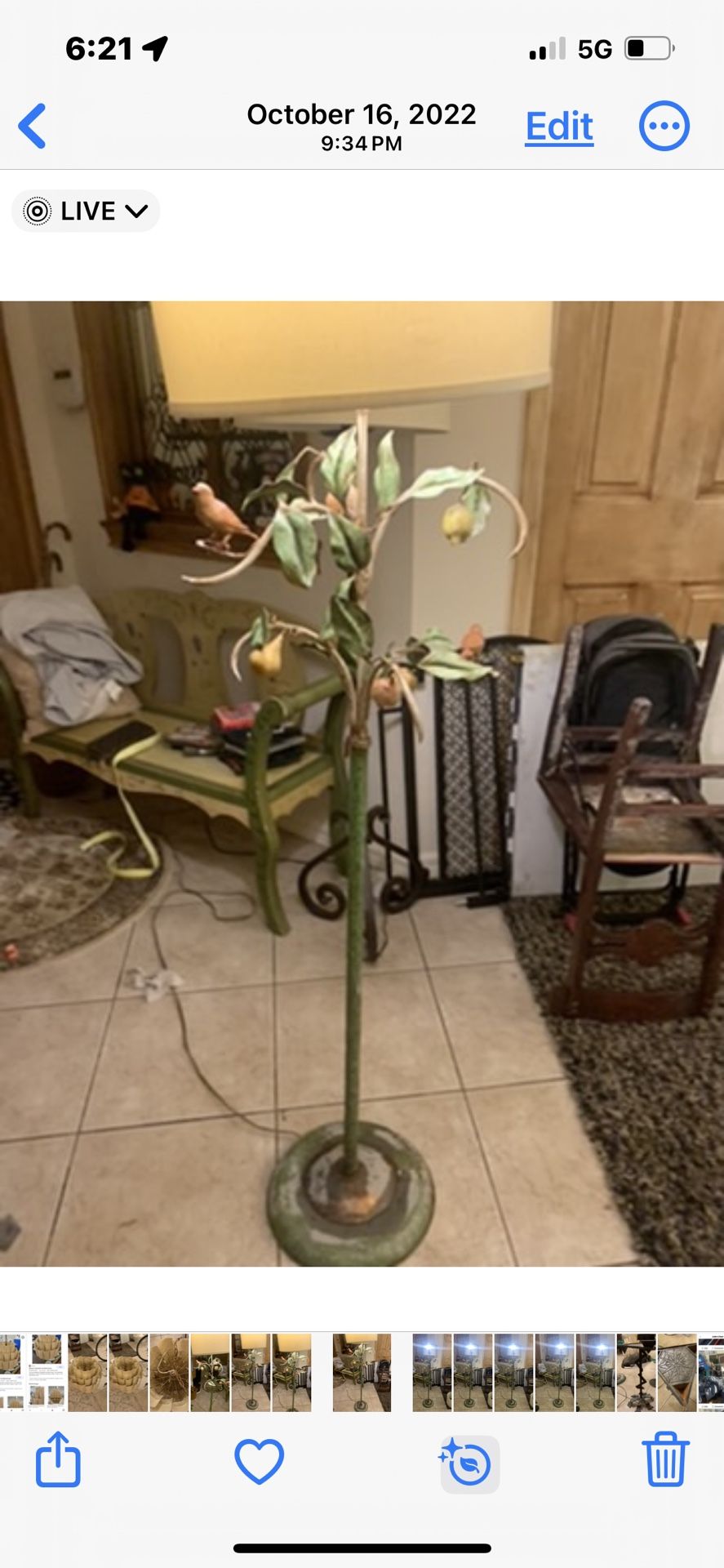 Antique Iron Lamp Of Lemon Tree, With Birds, Colorful And Unique For Any Sewing Room Or Bedroom