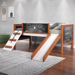 Twin Loft Bed With Slide & Twin Mattress 