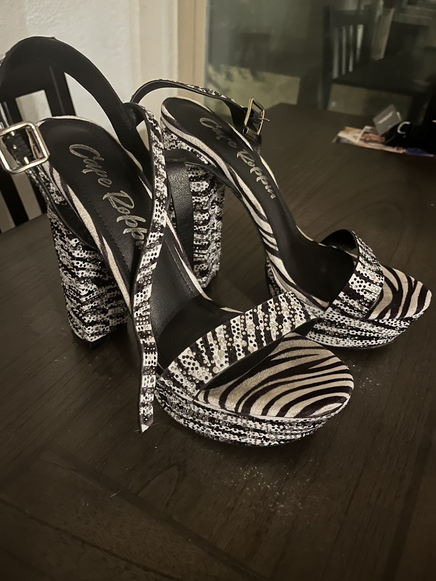 Cape Robbin Zebra Print Rhinestone High Heels