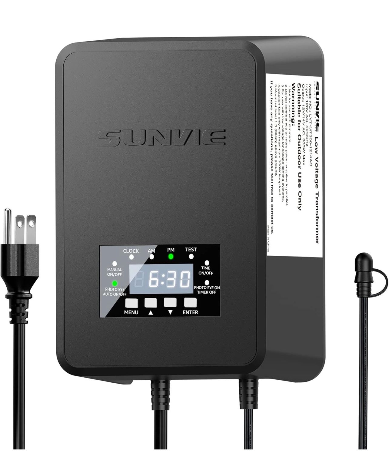 SUNVIE 300W Low Voltage Transformer with Timer and Photocell Sensor Landscape Lighting 