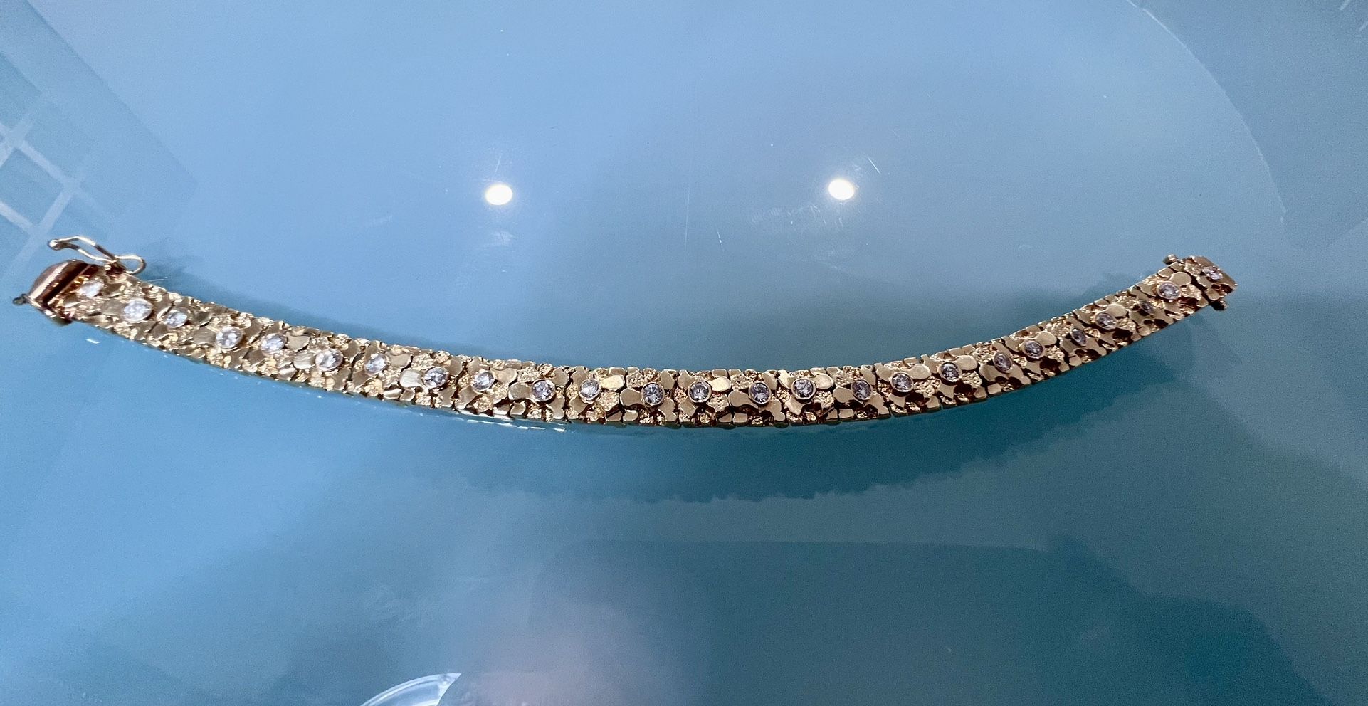 💎 Custom 3.50CT Diamond Mens 14KT Yellow Gold Nugget Bracelet 34.2 Grams