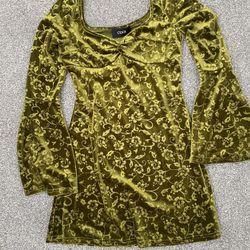 Girls Lemon Green Velvet Dress