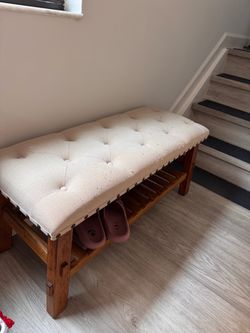 Tufted Upholstered Bench with Shoe Rack