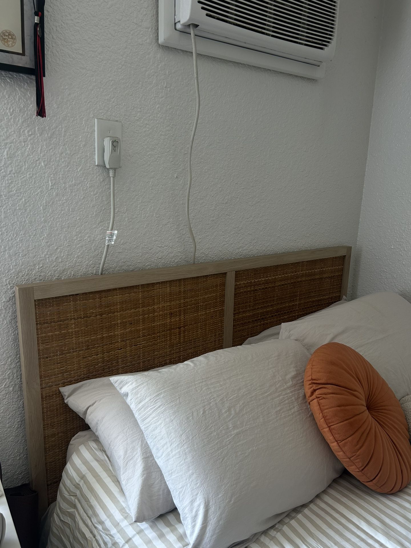 mid century rattan wooden full bed frame and headboard