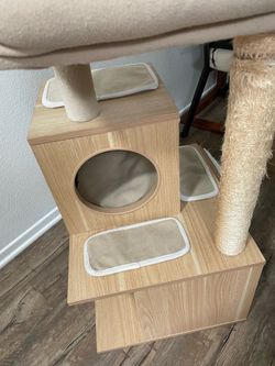 Modern Wood Cat Tree with Condo