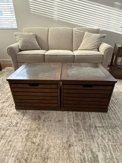 Wood Coffee Table Set with Storage Drawers