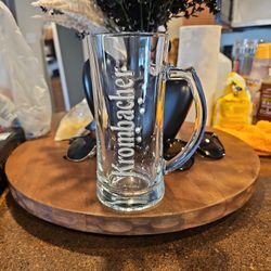 Authentic Krombacher German Beer Mug - 0.5L Embossed Glass Stein