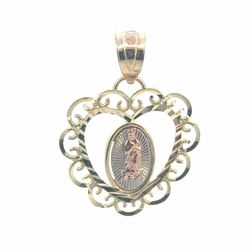 Woman’s Ladies 10k Tri Toned Rose White Yellow Gold Miraculous Virgin Mary Heart Charm Pendant for Necklace GP3130162