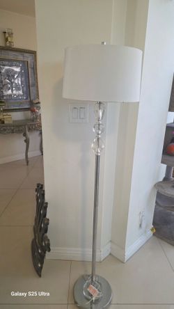 Venezian 61"H ~ White, Metal & Crystal floor lamp.
