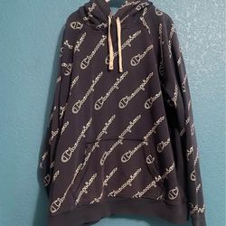 Champion Script Logo Hoodie — Navy Blue, Size XL