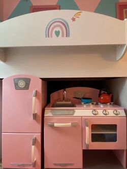 Pink Retro Girls Toddler Play Kitchen Combo