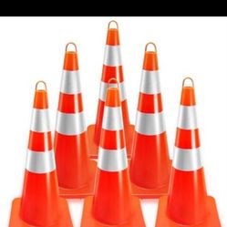 Orange Street Cones, Large Road Cones, PVC Traffic Cones Heavy Duty Construction Cone for Parking Lot, Driveway, Construction Events - 6 Pack Highway 