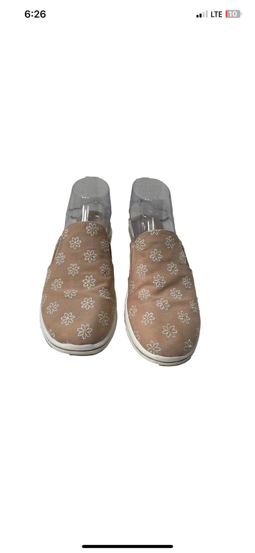 Clarks 8.5 Breeze Shore Taupe Floral Canvas Daisies Shoes Size 9