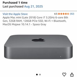 Mac mini 2018 32GB RAM, 128GB SSD Latest Software Updated macOS Sequoia 15.7.7 (Barely Used, Mint Condition)