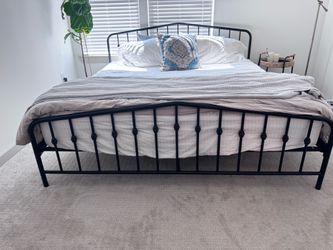 King size black metal bed frame