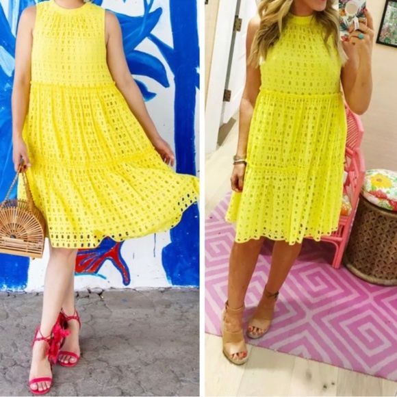 Lilly Pulitzer Indira Swing Dress Halter Lemon Eyelet Short Size M