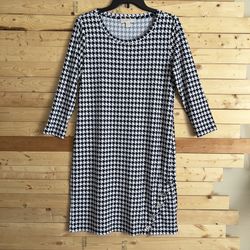 MICHAEL Michael Kors NavyBlue White Shift Check Houndstooth Pattern Dress size M