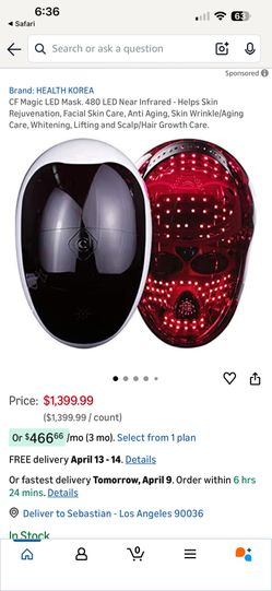 CF Magic LED Mask. 480 LED Near Infrared - Helps Skin Rejuvenation, Facial Skin Care, Anti Aging, Skin Wrinkle/Aging Care, Whitening, Lifting and Scal