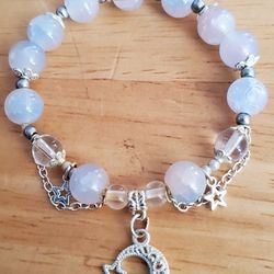Moonstone Beads With Silvertone Moon And Stars 