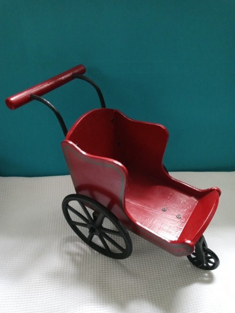 Vintage 80s 3 wheel Red Christmas Carriage, Doll Carriage, Teddy Bear Sled.