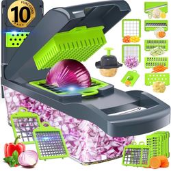 Multifunctional Vegetable Chopper Pro – Putsea 7 Stainless Steel Blades for Onion, Garlic, Fruits – Ergonomic Kitchen Gadget with Container, Easy Clea