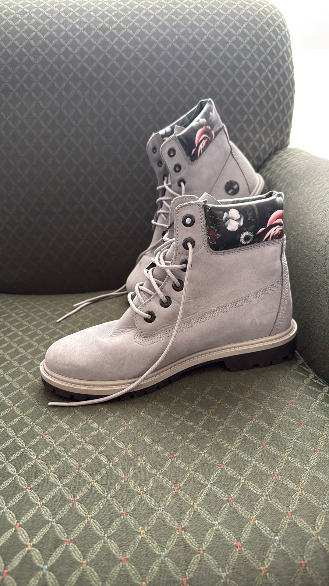 Teal Timberlands With Floral Rim