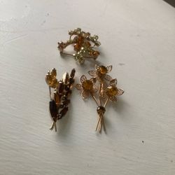 3 1950s Amber Rhinestone Broaches