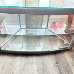 Thick Glass Metal Tv Stand 