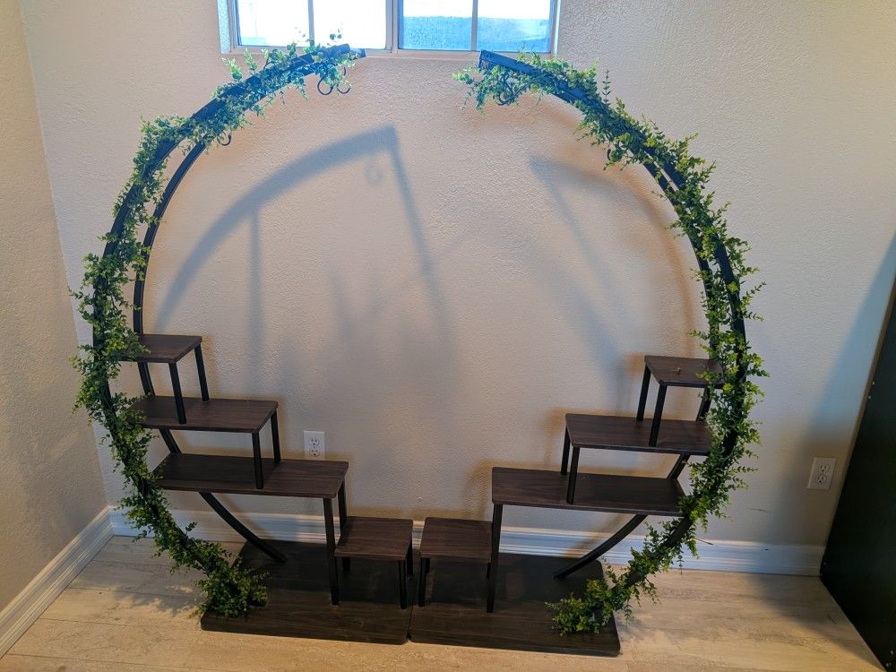 Set Of 2 Half Moon Shelves With Greenery