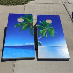2 Custom Palm Tree Cornhole Board Set