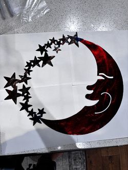 Moon Facing Left w/ Stars Circle Copper Metal Sign 17x17