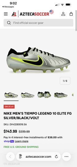 NIKE MEN'S TIEMPO LEGEND 10 ELITE FG SILVER/BLACK/VOLT