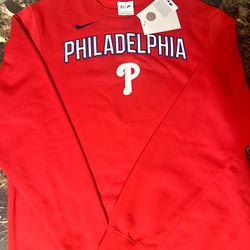 NIKE PHILADELPHIA PHILLIES MENS RED FLEECE LONG SLEEVE CREW SWEATSHIR