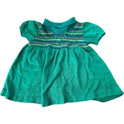 VTG Sears Perma Prest Turtle Neck Ruffle Sleeve Striped Green Dress Girl SZ 3T