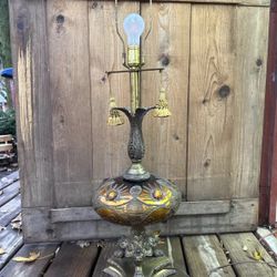 MCM Hollywood Regency Amber And Brass Lamp