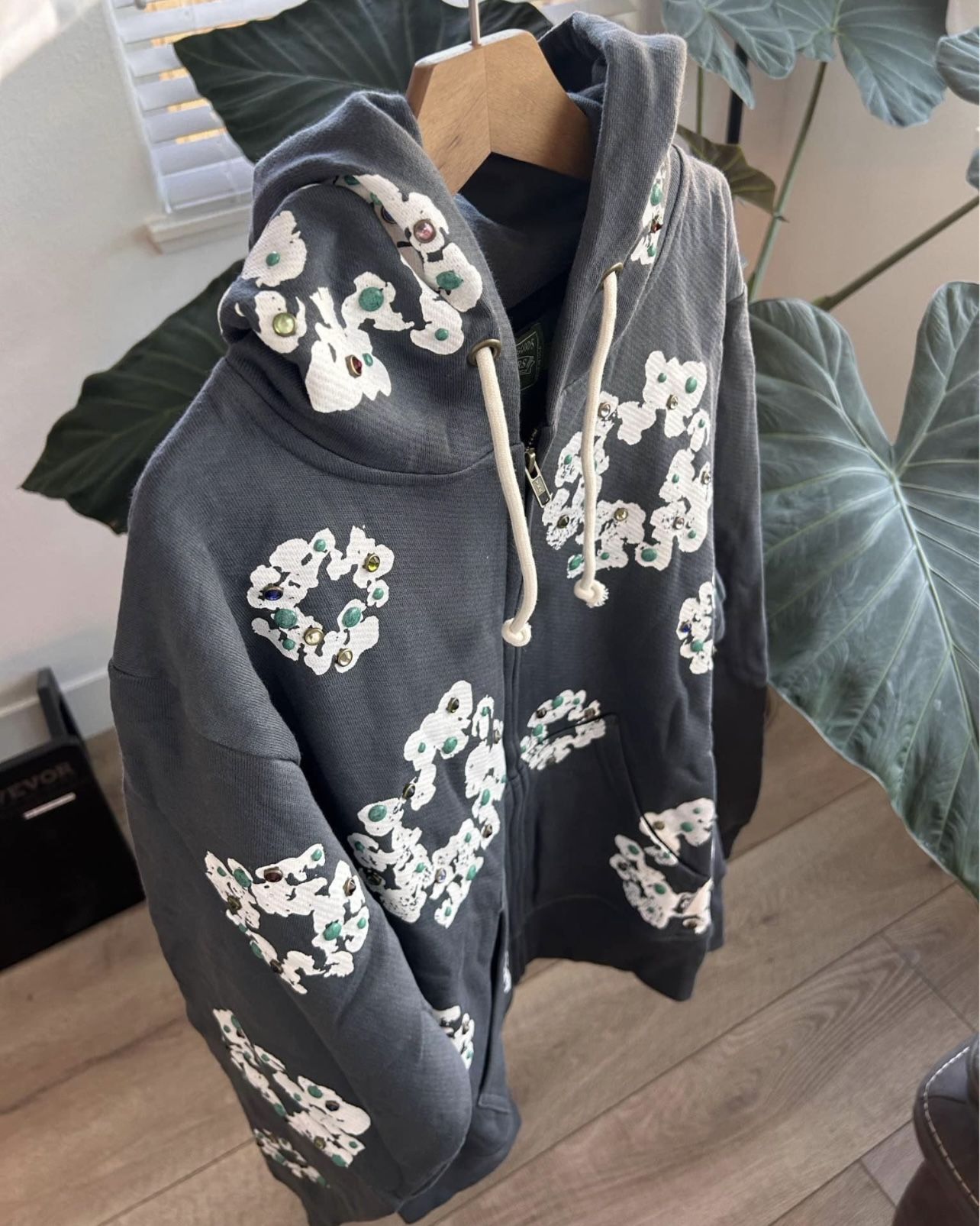 Denim Tears Rhinestone Cotton Wreath Zip Hoodie