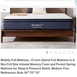  Molblly Full Mattress, 12 inch Hybrid Full Mattress in A Box Full Size Infused Memory Foam and Pocket Spring Mattress for Sleep & Pressure Relief,