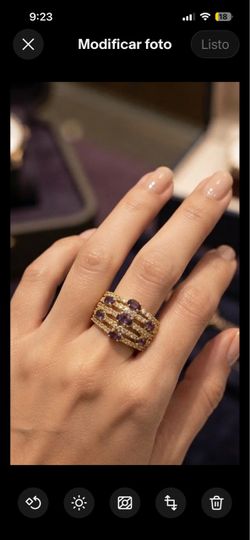 Gold Wide Band Ring with Purple Stones